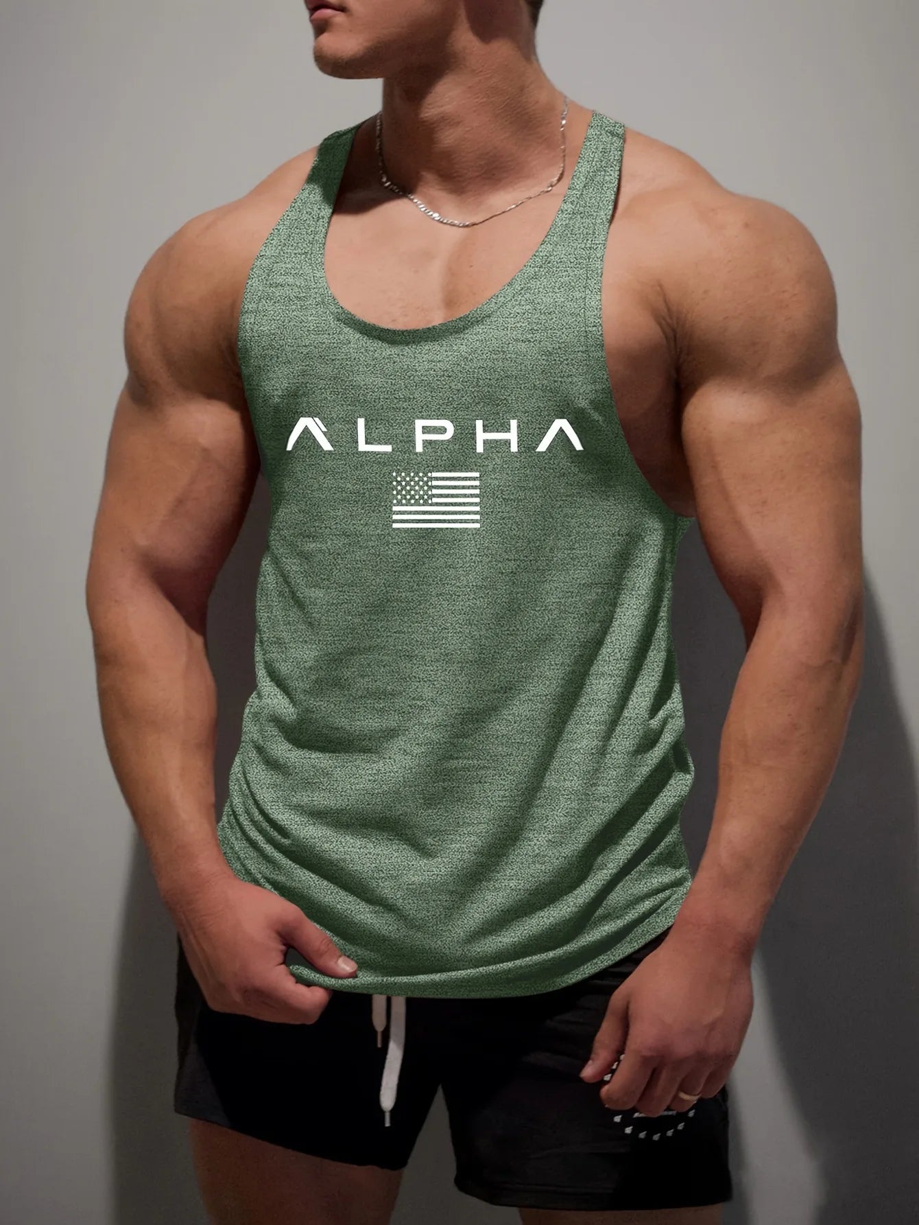 Cross-border European Size Alpha Men's Printed Round-neck Fitness Vest, Undershirt, Muscle Quick-drying Basketball Vest