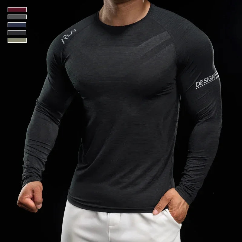 Men Running T-shirt Jogging Tracksuit Athletic Shirt Compression Long Sleeves Sport Tees Gym Fitnes Muscle  Shirt Men's clothing