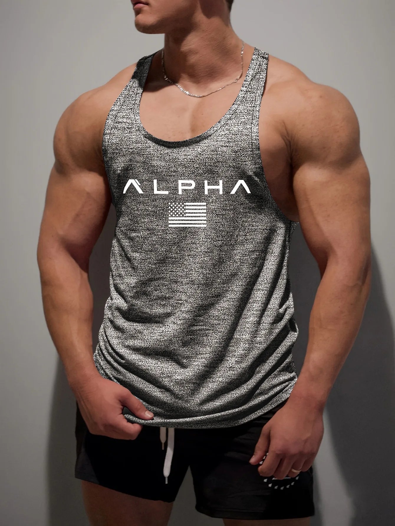 Cross-border European Size Alpha Men's Printed Round-neck Fitness Vest, Undershirt, Muscle Quick-drying Basketball Vest